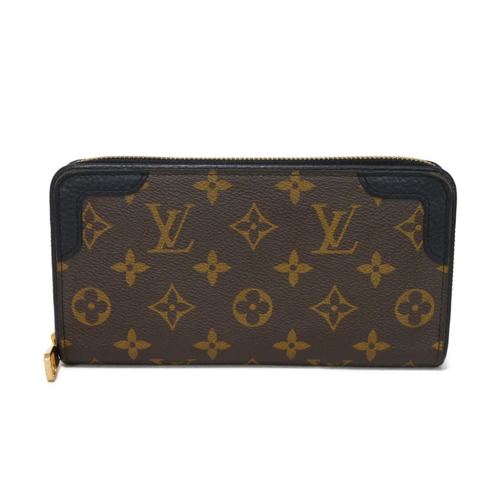 LOUIS VUITTON Long Wallet Purse M61855 Monogram canvas x Calfskin leather Noir Brown Black New Zip Around Monogram Retiro Zippy wallet unisex(Unisex) Used Authentic