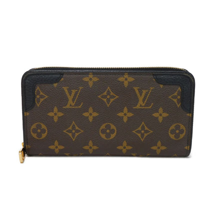 LOUIS VUITTON Long Wallet Purse M61855 Monogram canvas x Calfskin leather Noir Brown Black New Zip Around Monogram Retiro Zippy wallet unisex(Unisex) Used Authentic