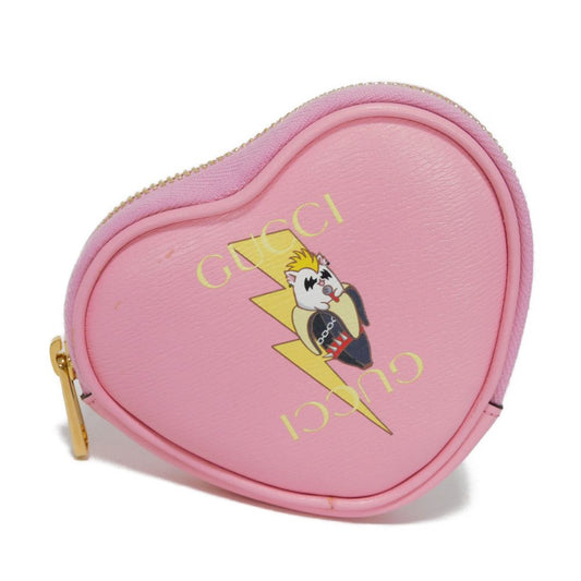 GUCCI Coin case 701062 U22AG 5964 Textured leather Light pink Banana Bolt Inazuma Unused logo Bananya Heart Shape Coin Case unisex(Unisex) Used Authentic