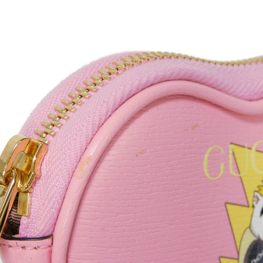GUCCI Coin case 701062 U22AG 5964 Textured leather Light pink Banana Bolt Inazuma Unused logo Bananya Heart Shape Coin Case unisex(Unisex) Used Authentic