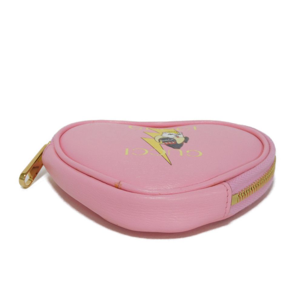 GUCCI Coin case 701062 U22AG 5964 Textured leather Light pink Banana Bolt Inazuma Unused logo Bananya Heart Shape Coin Case unisex(Unisex) Used Authentic