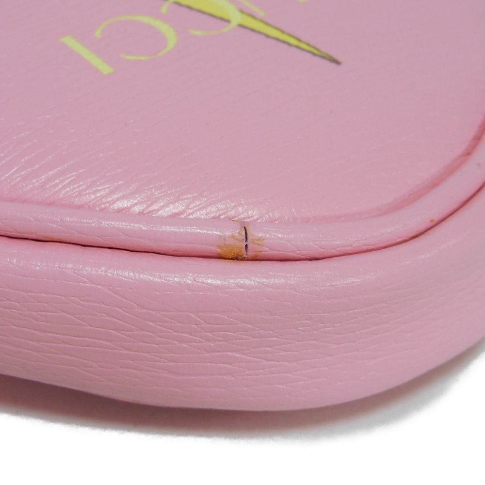 GUCCI Coin case 701062 U22AG 5964 Textured leather Light pink Banana Bolt Inazuma Unused logo Bananya Heart Shape Coin Case unisex(Unisex) Used Authentic