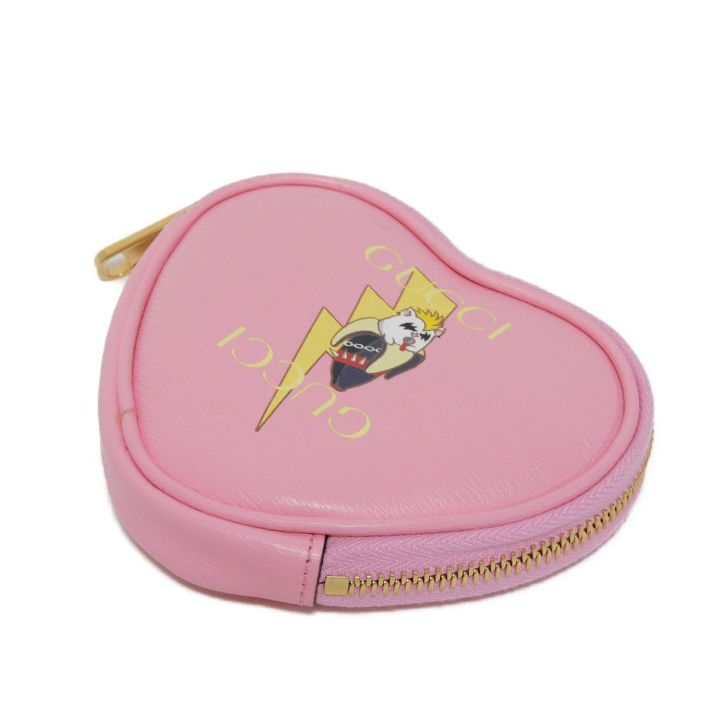 GUCCI Coin case 701062 U22AG 5964 Textured leather Light pink Banana Bolt Inazuma Unused logo Bananya Heart Shape Coin Case unisex(Unisex) Used Authentic