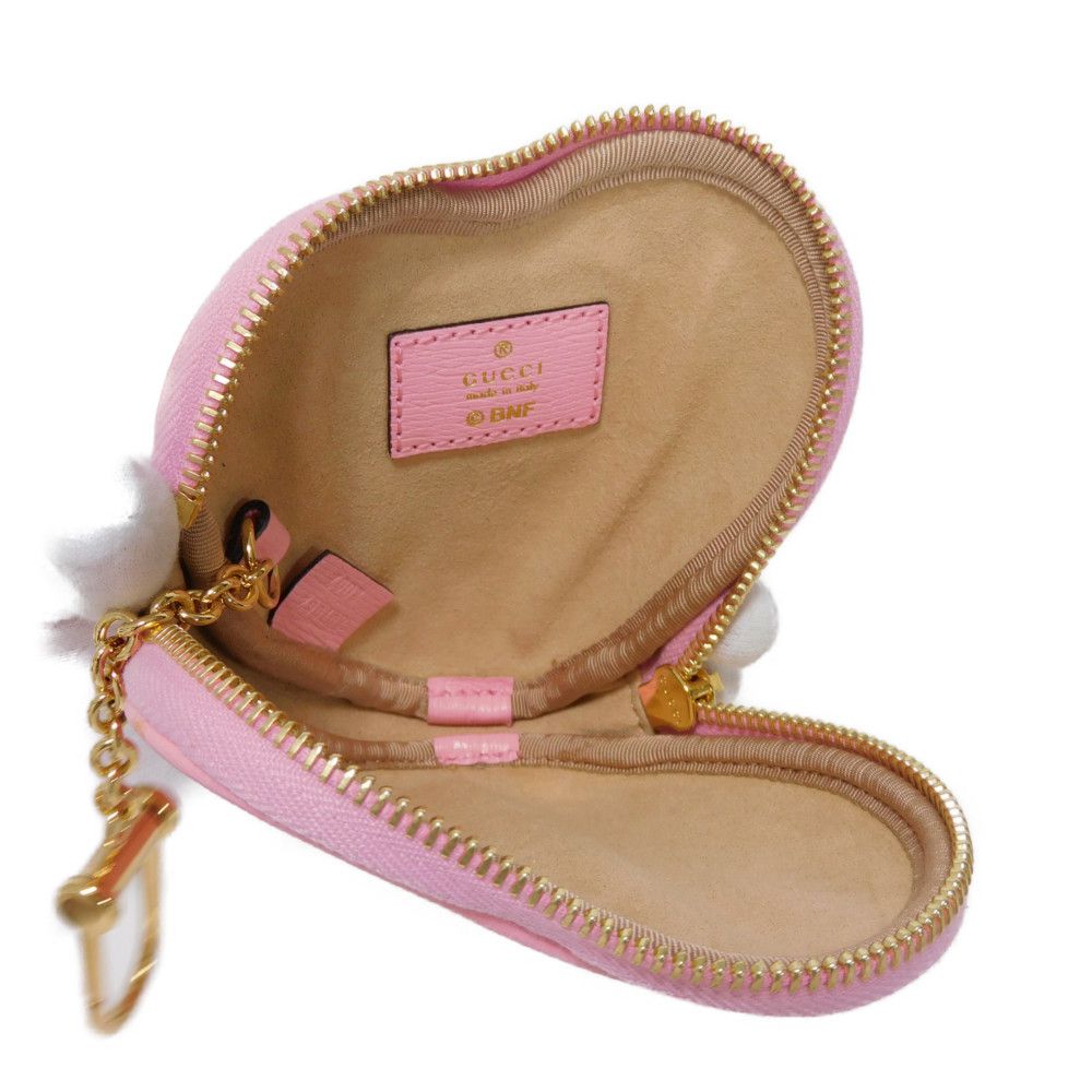 GUCCI Coin case 701062 U22AG 5964 Textured leather Light pink Banana Bolt Inazuma Unused logo Bananya Heart Shape Coin Case unisex(Unisex) Used Authentic