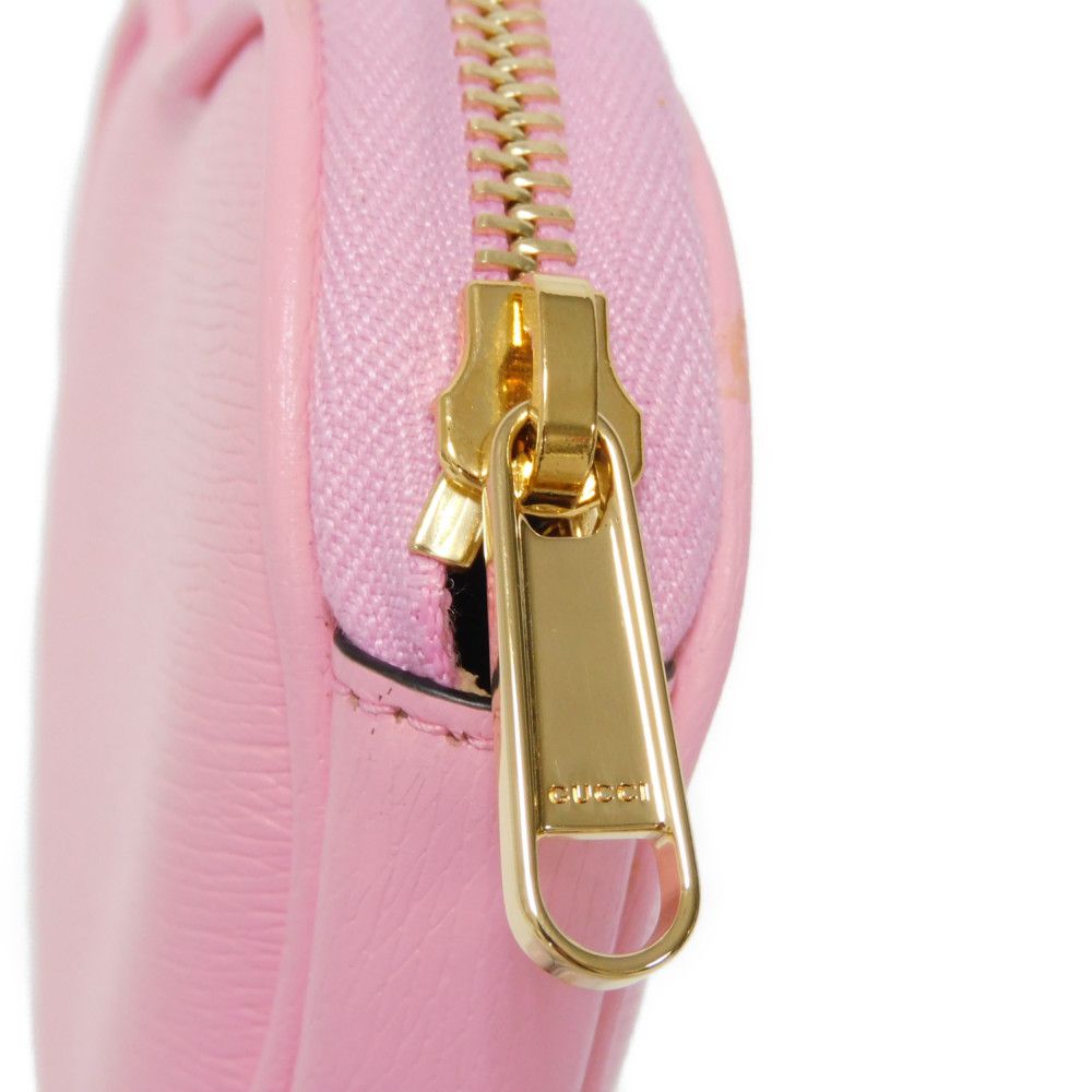 GUCCI Coin case 701062 U22AG 5964 Textured leather Light pink Banana Bolt Inazuma Unused logo Bananya Heart Shape Coin Case unisex(Unisex) Used Authentic