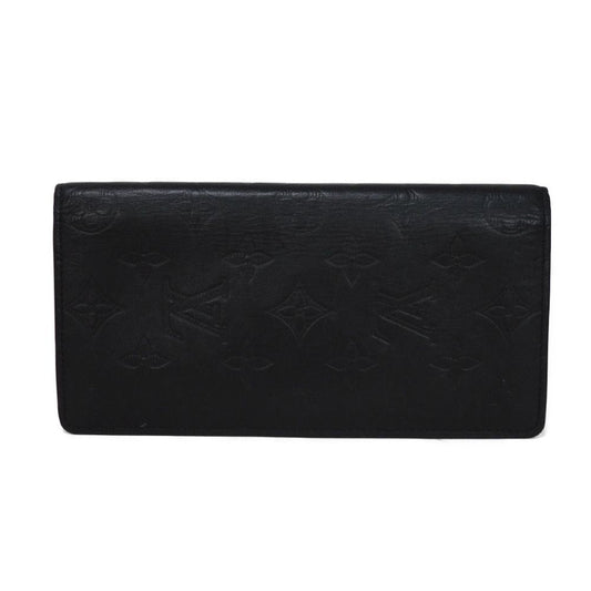 LOUIS VUITTON Long Wallet Purse M62900 Shadow leather (monogram embossing) Noir LV Logo Flower Embossed Black Bifold Wallet Monogram shadow Portefeuille Braza mens Used Authentic