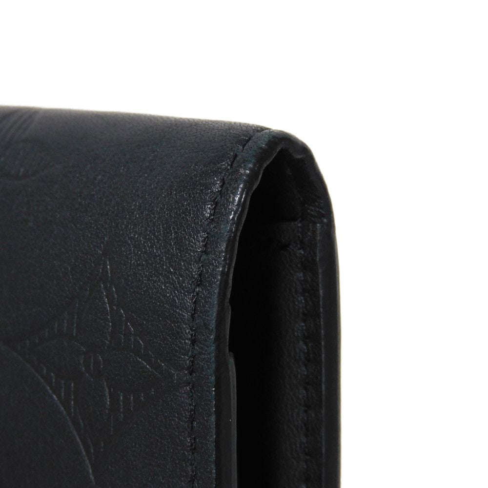 LOUIS VUITTON Long Wallet Purse M62900 Shadow leather (monogram embossing) Noir LV Logo Flower Embossed Black Bifold Wallet Monogram shadow Portefeuille Braza mens Used Authentic