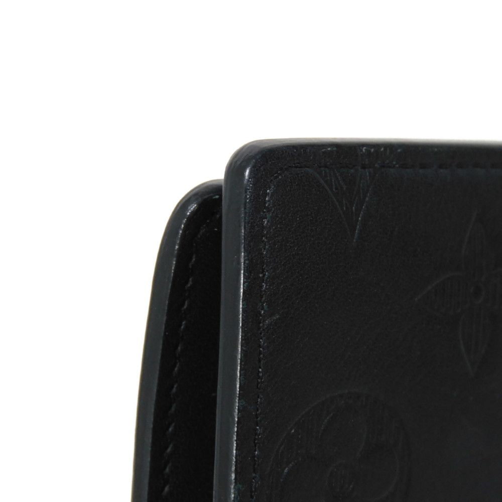 LOUIS VUITTON Long Wallet Purse M62900 Shadow leather (monogram embossing) Noir LV Logo Flower Embossed Black Bifold Wallet Monogram shadow Portefeuille Braza mens Used Authentic