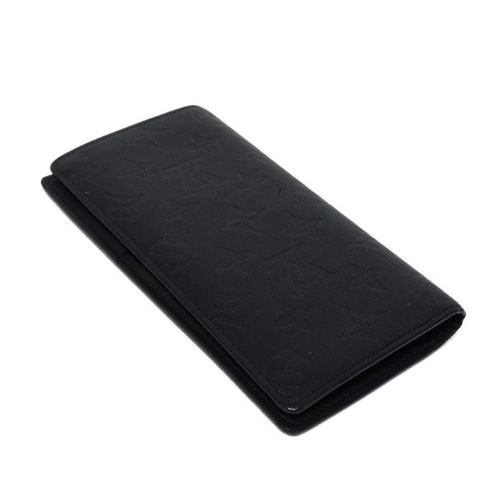 LOUIS VUITTON Long Wallet Purse M62900 Shadow leather (monogram embossing) Noir LV Logo Flower Embossed Black Bifold Wallet Monogram shadow Portefeuille Braza mens Used Authentic