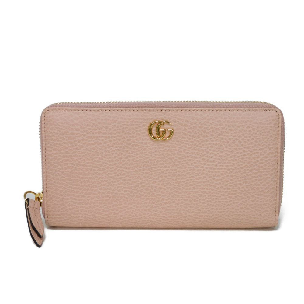 GUCCI Long Wallet Purse 456117 CAO0G 5909 Textured leather Perfect pink Pastel Zip Around GG Marmont Double G zip around wallet Women Used Authentic