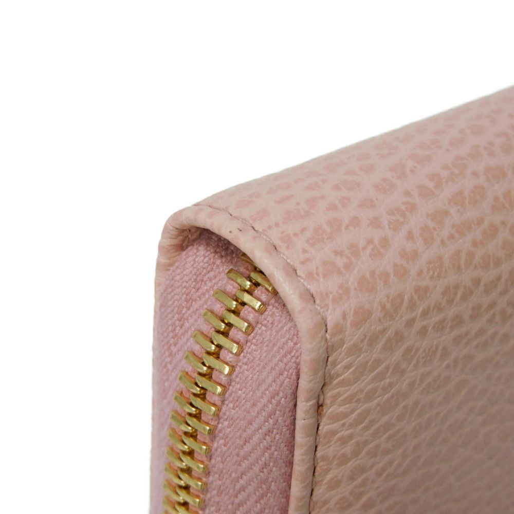 GUCCI Long Wallet Purse 456117 CAO0G 5909 Textured leather Perfect pink Pastel Zip Around GG Marmont Double G zip around wallet Women Used Authentic