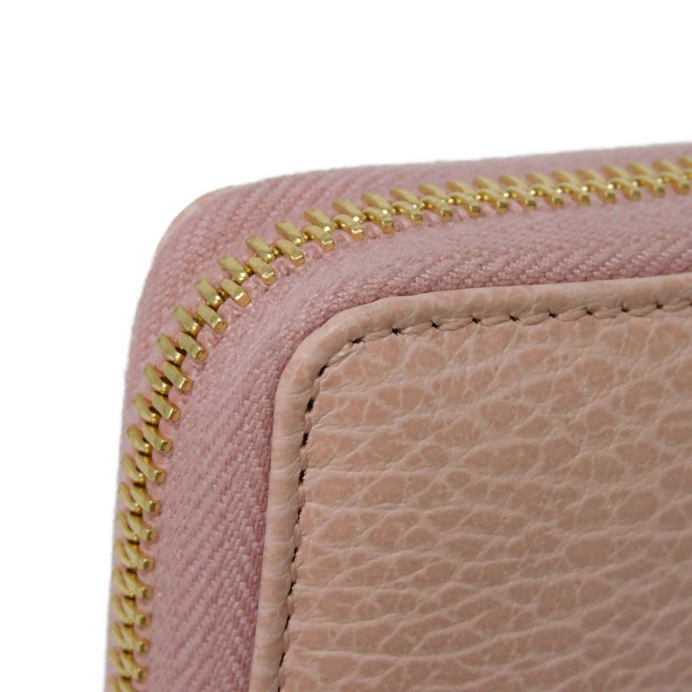 GUCCI Long Wallet Purse 456117 CAO0G 5909 Textured leather Perfect pink Pastel Zip Around GG Marmont Double G zip around wallet Women Used Authentic