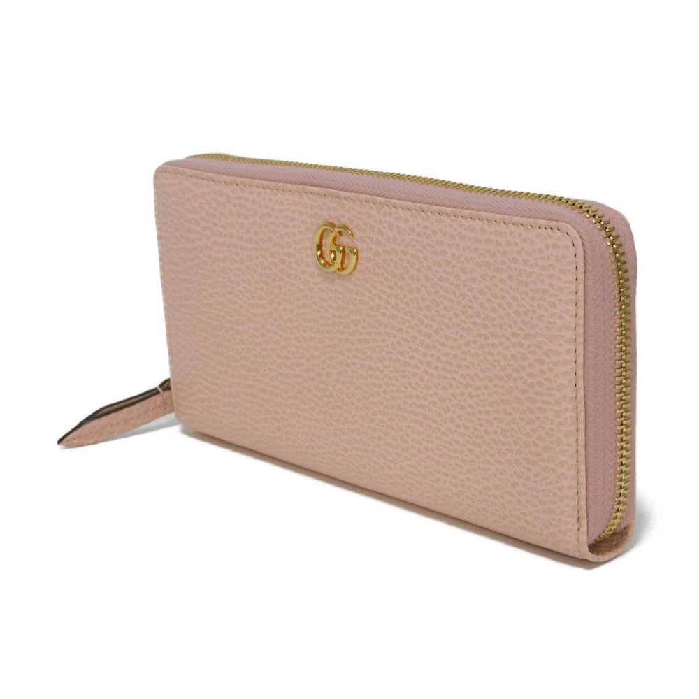 GUCCI Long Wallet Purse 456117 CAO0G 5909 Textured leather Perfect pink Pastel Zip Around GG Marmont Double G zip around wallet Women Used Authentic