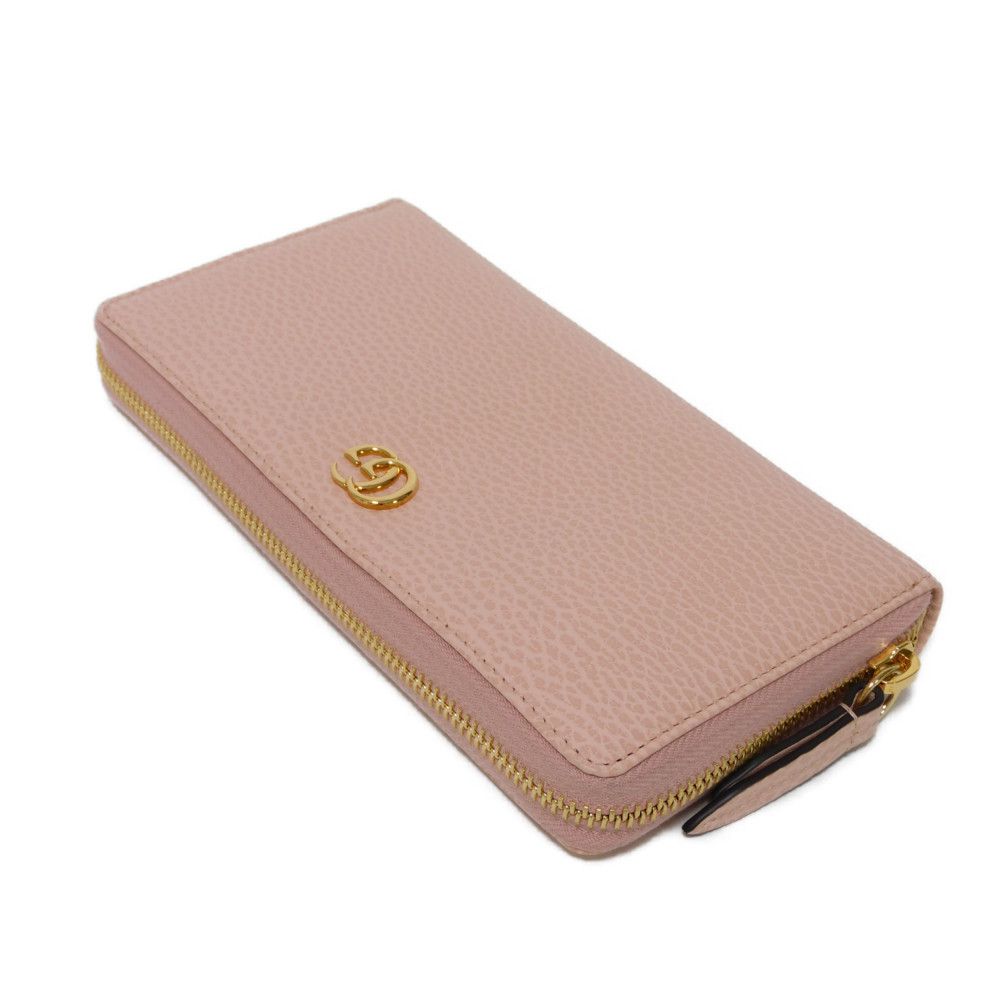 GUCCI Long Wallet Purse 456117 CAO0G 5909 Textured leather Perfect pink Pastel Zip Around GG Marmont Double G zip around wallet Women Used Authentic