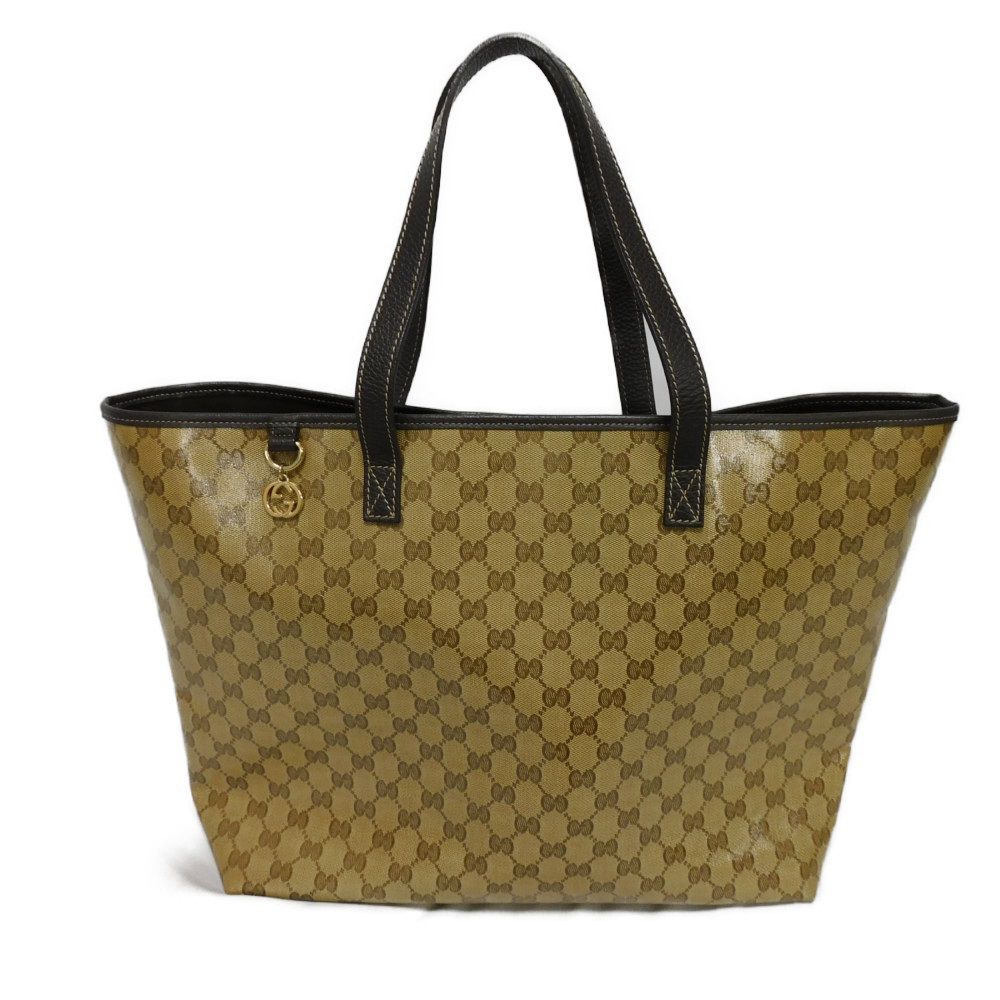 GUCCI Tote Bag 211525 GG Crystal Canvas (Plastics finish) beige Plastics coating brown Interlocking G charm GG Crystal Tote unisex(Unisex) Used Authentic