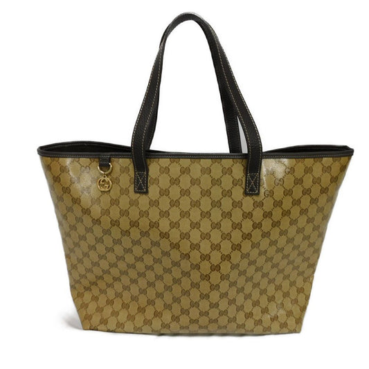 GUCCI Tote Bag 211525 GG Crystal Canvas (Plastics finish) beige Plastics coating brown Interlocking G charm GG Crystal Tote unisex(Unisex) Used Authentic