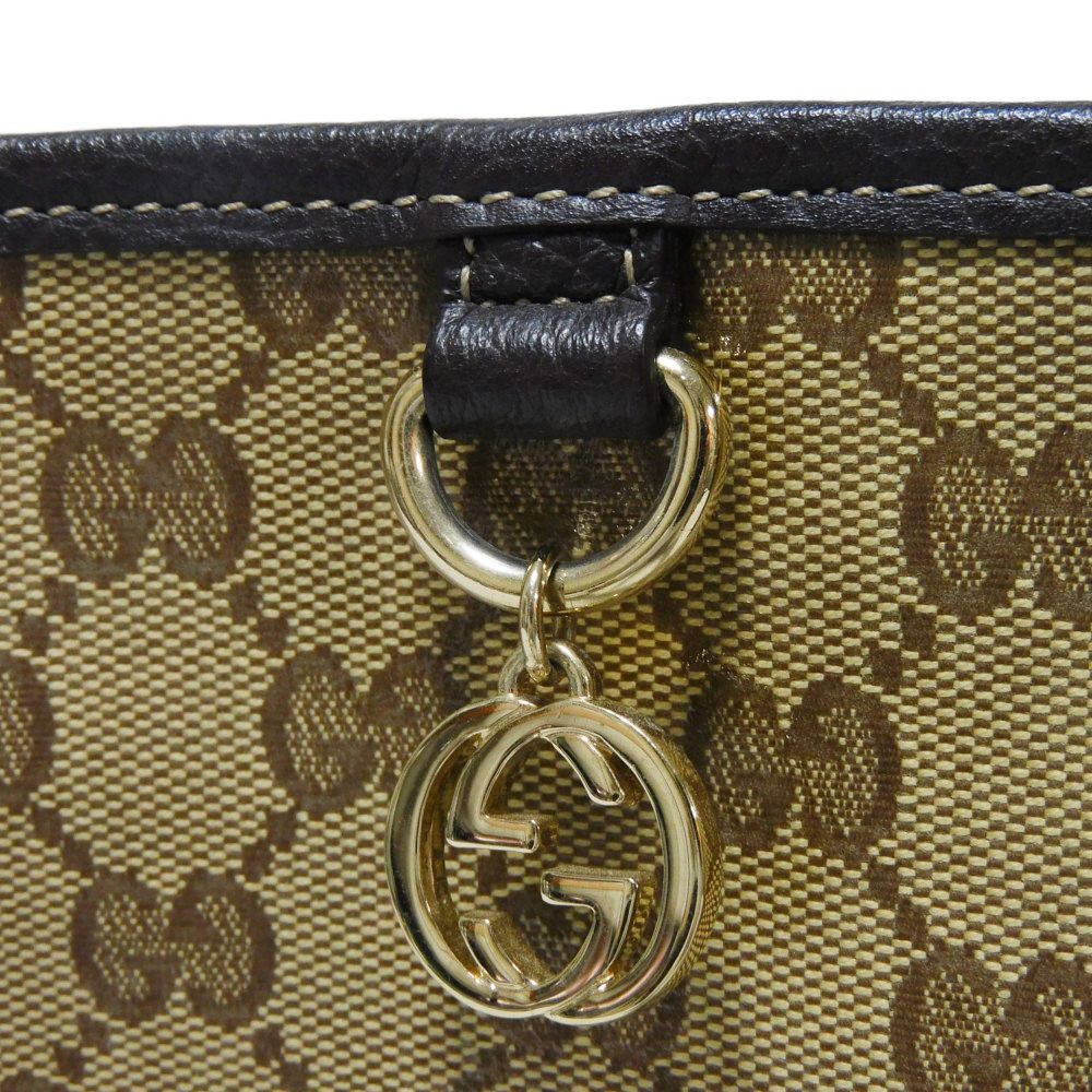 GUCCI Tote Bag 211525 GG Crystal Canvas (Plastics finish) beige Plastics coating brown Interlocking G charm GG Crystal Tote unisex(Unisex) Used Authentic