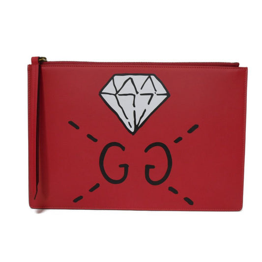 GUCCI Clutch bag 445597 Smooth Calfskin Leather Red Double G Paint GG logo ghost pouch