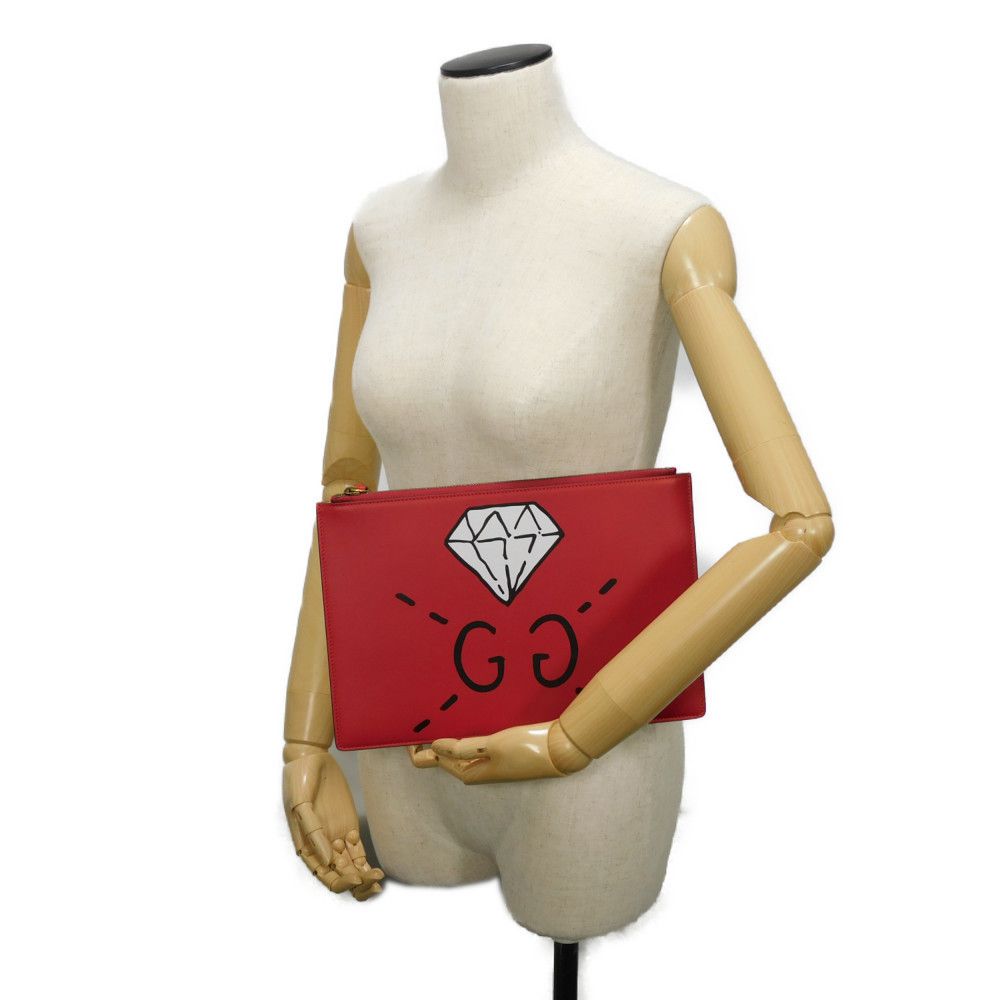GUCCI Clutch bag 445597 Smooth Calfskin Leather Red Double G Paint GG logo ghost pouch
