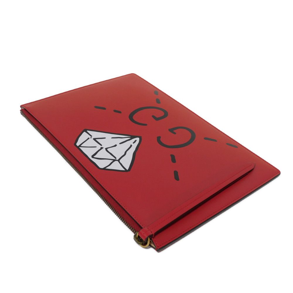 GUCCI Clutch bag 445597 Smooth Calfskin Leather Red Double G Paint GG logo ghost pouch