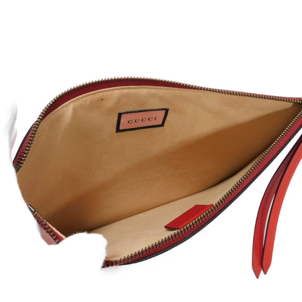 GUCCI Clutch bag 445597 Smooth Calfskin Leather Red Double G Paint GG logo ghost pouch
