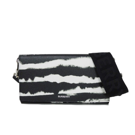 BURBERRY Shoulder Bag Grainy calf leather (embossed) black New logo foil stamping Shoulder wallet