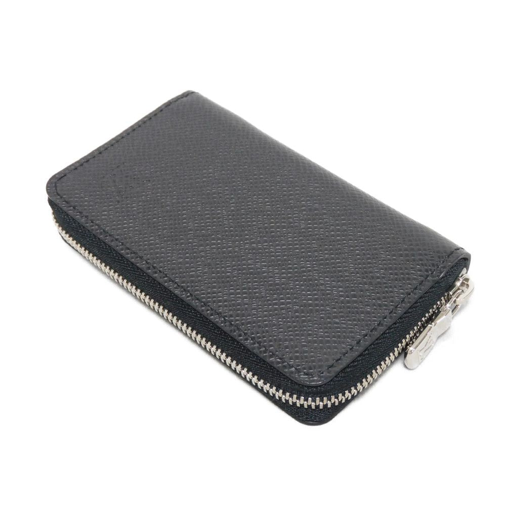 LOUIS VUITTON Coin case M30511 Taiga leather (embossed) Noir New LV logo embossed black Zip Around Taiga Zippy coin purse mens Used Authentic
