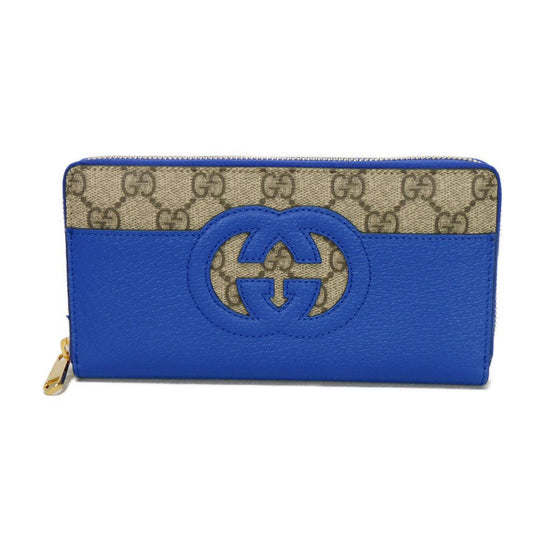 GUCCI Long Wallet Purse 701423 K9GSG 9972 GG Supreme canvas (polyurethane finish) x calf leather blue GG Supreme Cutout Interlocking G Zip Around Wallet