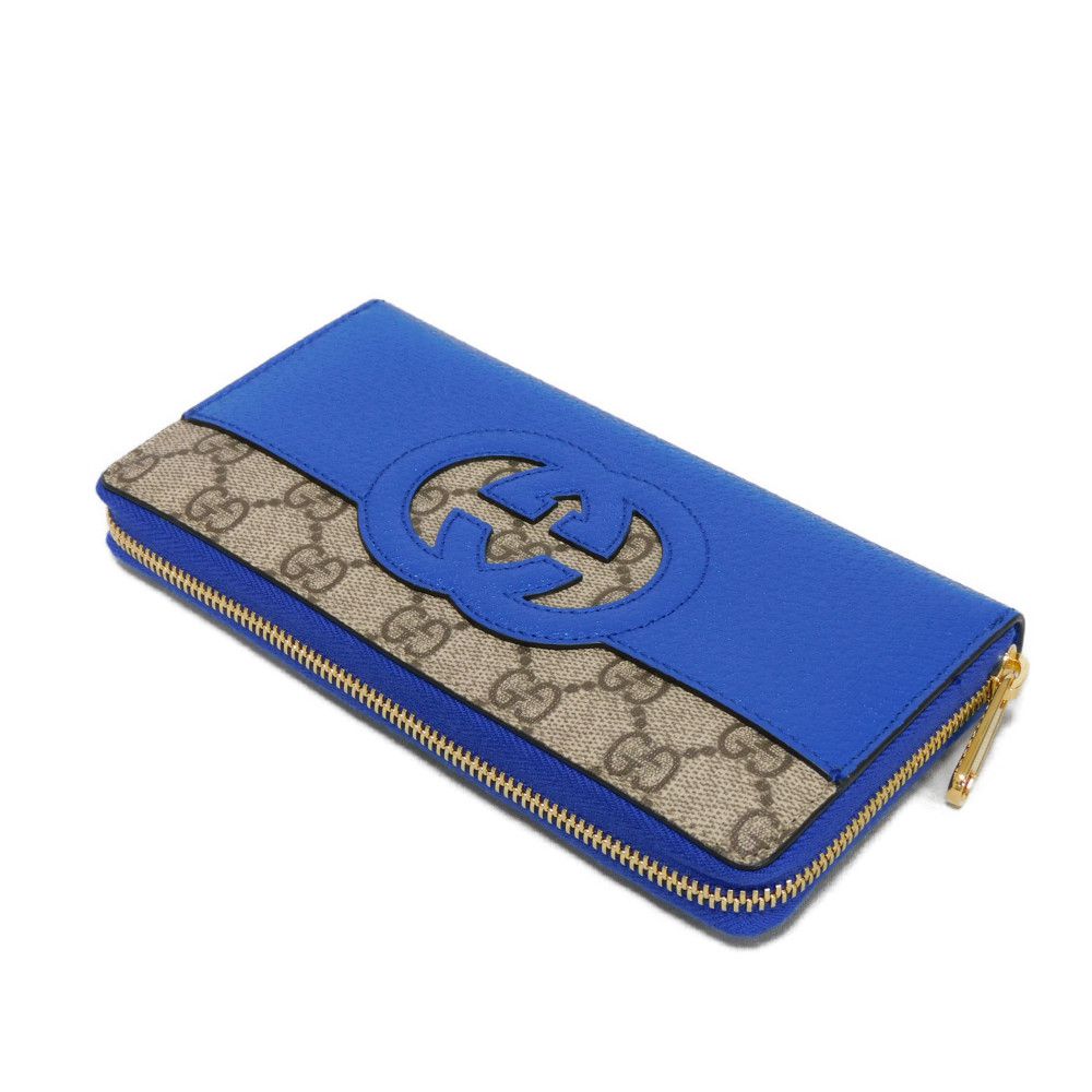 GUCCI Long Wallet Purse 701423 K9GSG 9972 GG Supreme canvas (polyurethane finish) x calf leather blue GG Supreme Cutout Interlocking G Zip Around Wallet
