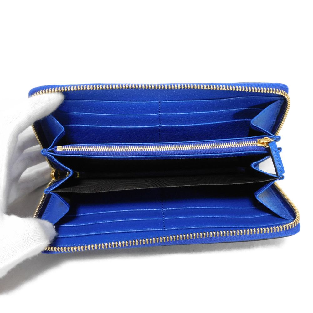 GUCCI Long Wallet Purse 701423 K9GSG 9972 GG Supreme canvas (polyurethane finish) x calf leather blue GG Supreme Cutout Interlocking G Zip Around Wallet