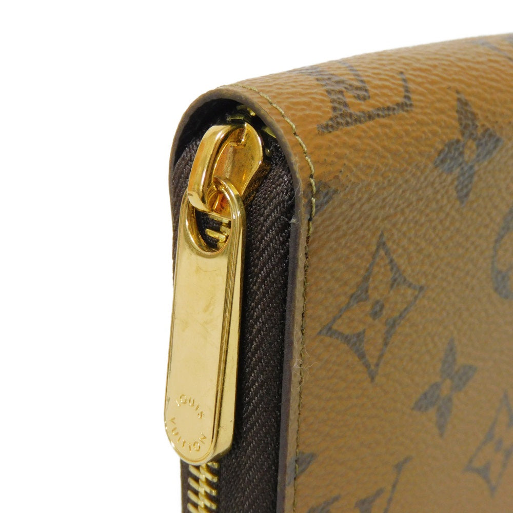 LOUIS VUITTON Long Wallet Purse M82444 Monogram Reverse Canvas x Grained Leather Brown Current LV logo New model Black Zip Around RFID Monogram reverse Zippy wallet unisex(Unisex) Used Authentic