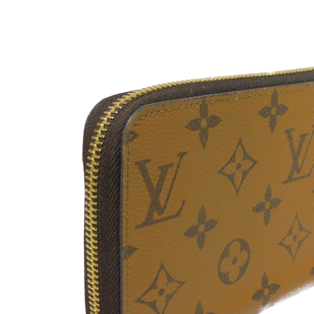 LOUIS VUITTON Long Wallet Purse M82444 Monogram Reverse Canvas x Grained Leather Brown Current LV logo New model Black Zip Around RFID Monogram reverse Zippy wallet unisex(Unisex) Used Authentic