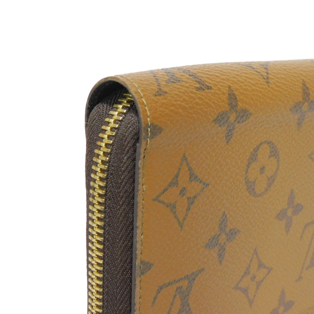 LOUIS VUITTON Long Wallet Purse M82444 Monogram Reverse Canvas x Grained Leather Brown Current LV logo New model Black Zip Around RFID Monogram reverse Zippy wallet unisex(Unisex) Used Authentic