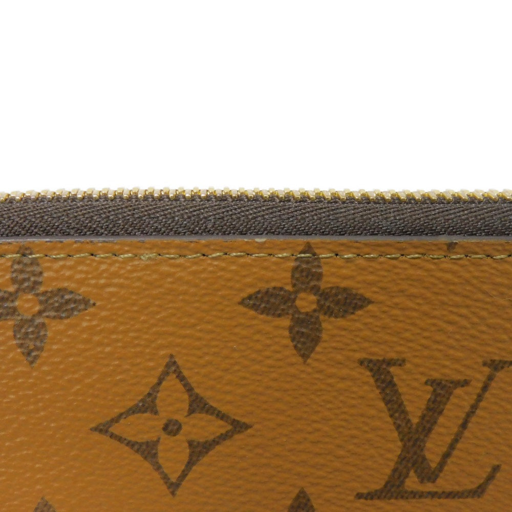 LOUIS VUITTON Long Wallet Purse M82444 Monogram Reverse Canvas x Grained Leather Brown Current LV logo New model Black Zip Around RFID Monogram reverse Zippy wallet unisex(Unisex) Used Authentic