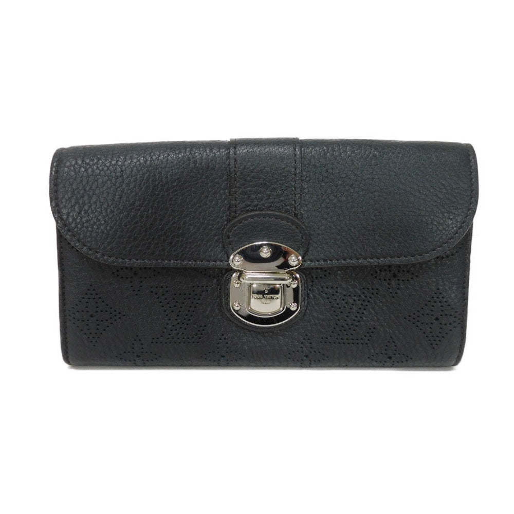LOUIS VUITTON Long Wallet Purse M58136 Mahina leather (stamped) Noir Old style perforation punching push lock Monogram Mahina Portefeuille Iris unisex(Unisex) Used Authentic