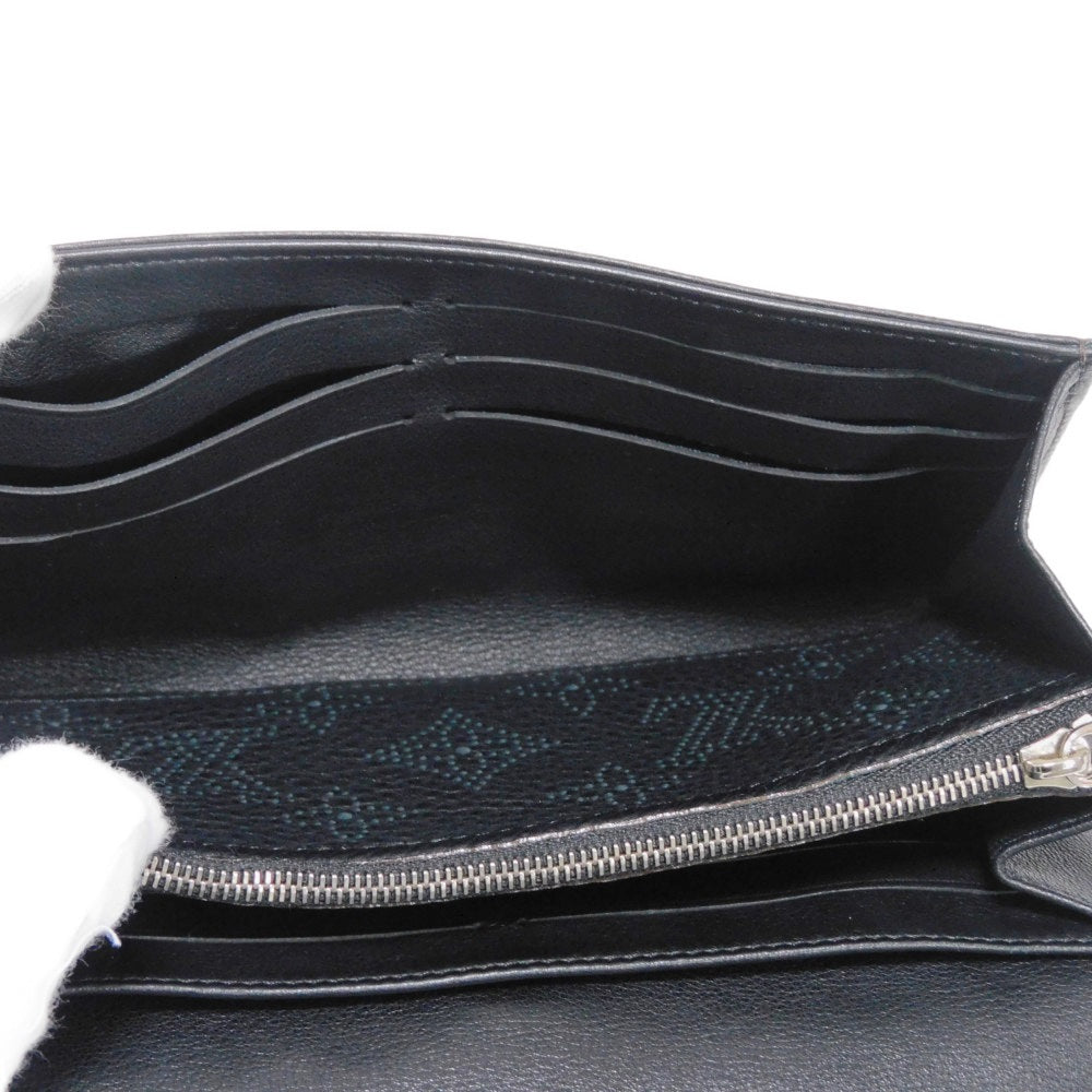 LOUIS VUITTON Long Wallet Purse M58136 Mahina leather (stamped) Noir Old style perforation punching push lock Monogram Mahina Portefeuille Iris unisex(Unisex) Used Authentic