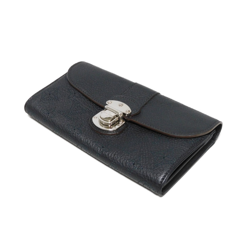 LOUIS VUITTON Long Wallet Purse M58136 Mahina leather (stamped) Noir Old style perforation punching push lock Monogram Mahina Portefeuille Iris unisex(Unisex) Used Authentic