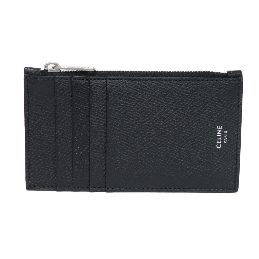 CELINE Coin case 10B683BEL.38SI  Grained calfskin (embossed) black Current Grain Calfskin Card Case Unused New logo Compact zipped card holder unisex(Unisex) Used Authentic
