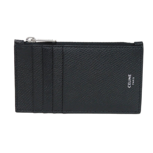 CELINE Coin case 10B683BEL.38SI  Grained calfskin (embossed) black Current Grain Calfskin Card Case Unused New logo Compact zipped card holder unisex(Unisex) Used Authentic