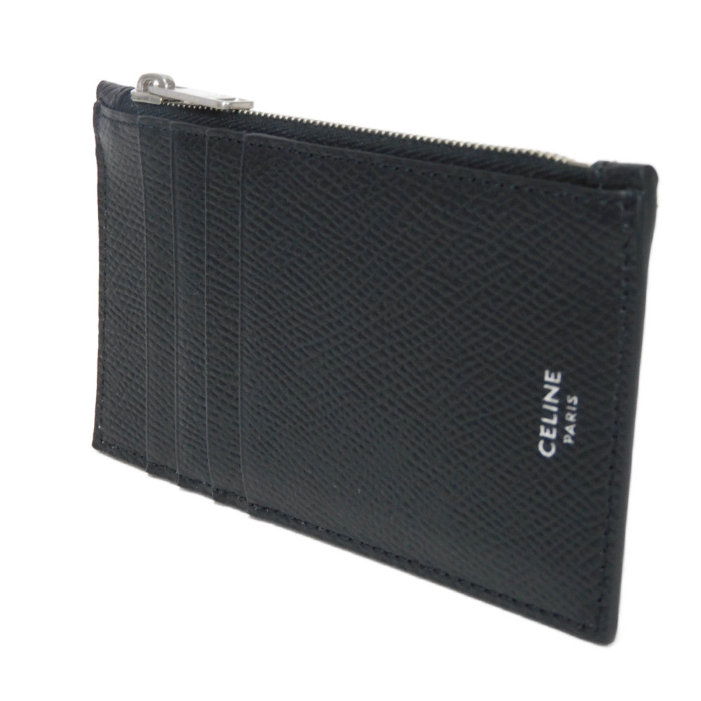 CELINE Coin case 10B683BEL.38SI  Grained calfskin (embossed) black Current Grain Calfskin Card Case Unused New logo Compact zipped card holder unisex(Unisex) Used Authentic
