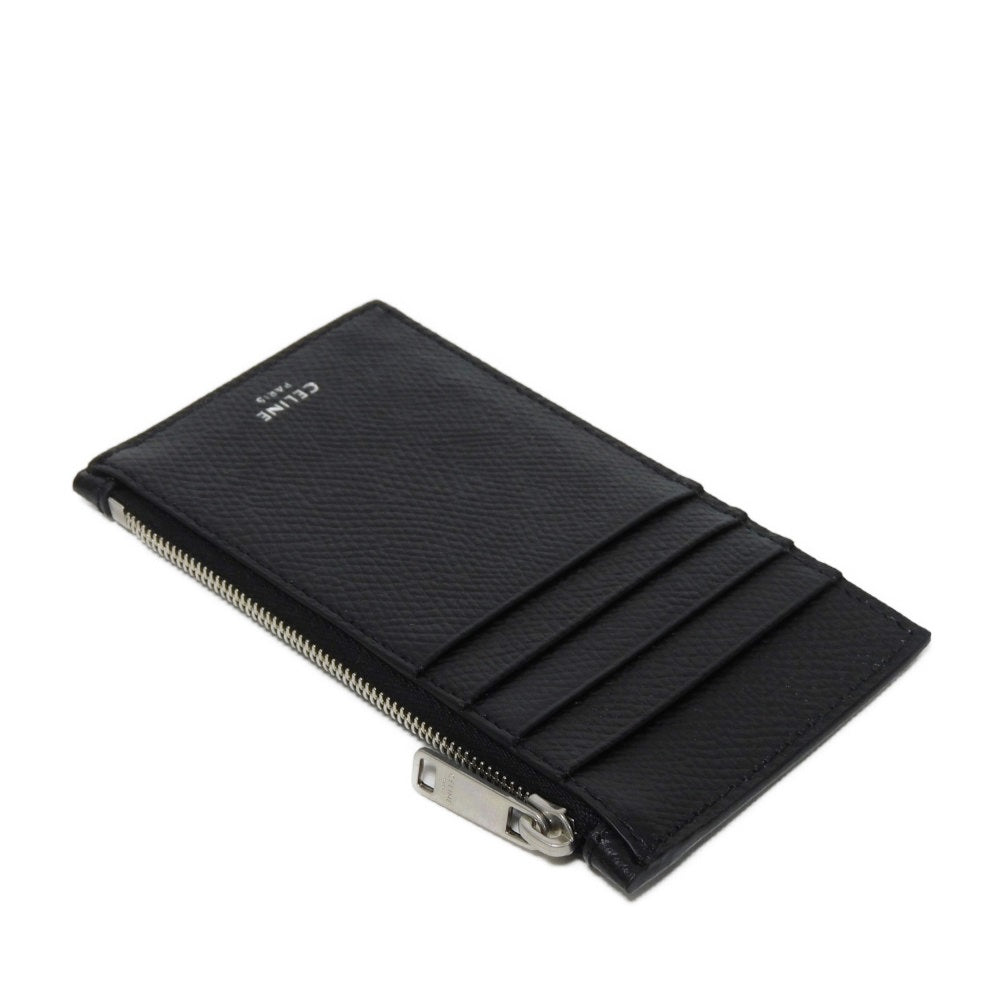 CELINE Coin case 10B683BEL.38SI  Grained calfskin (embossed) black Current Grain Calfskin Card Case Unused New logo Compact zipped card holder unisex(Unisex) Used Authentic