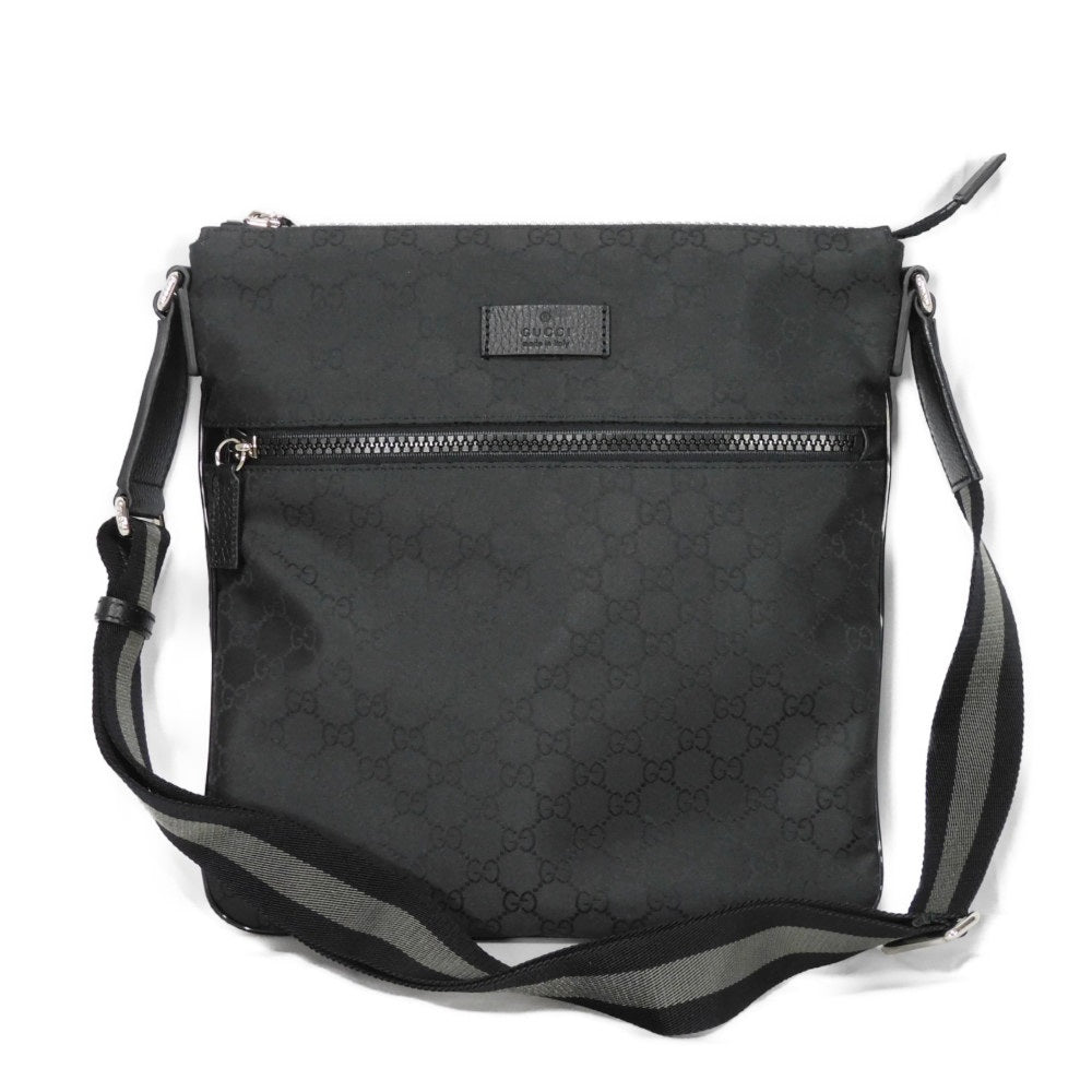 GUCCI Shoulder Bag 449185 G1XHN 8615 Nylon canvas x calf leather black Web stripe grey, good condition logo GG nylon medium messenger bag mens Used Authentic