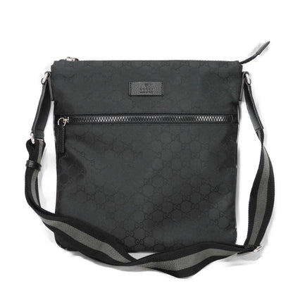GUCCI Shoulder Bag 449185 G1XHN 8615 Nylon canvas x calf leather black Web stripe grey, good condition logo GG nylon medium messenger bag mens Used Authentic