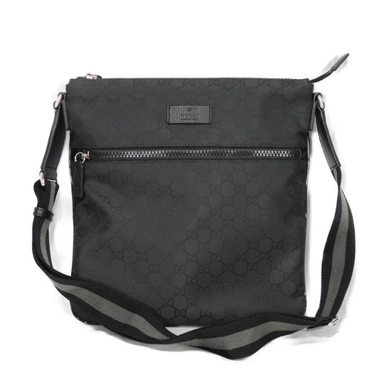 GUCCI Shoulder Bag 449185 G1XHN 8615 Nylon canvas x calf leather black Web stripe grey, good condition logo GG nylon medium messenger bag mens Used Authentic