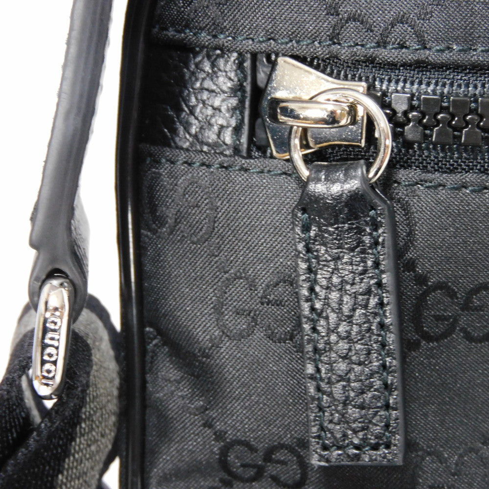 GUCCI Shoulder Bag 449185 G1XHN 8615 Nylon canvas x calf leather black Web stripe grey, good condition logo GG nylon medium messenger bag mens Used Authentic
