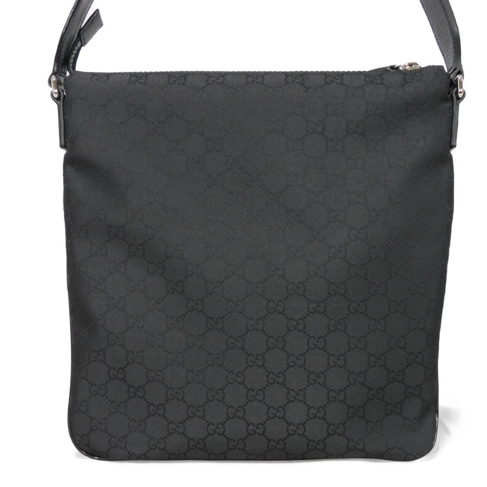 GUCCI Shoulder Bag 449185 G1XHN 8615 Nylon canvas x calf leather black Web stripe grey, good condition logo GG nylon medium messenger bag mens Used Authentic