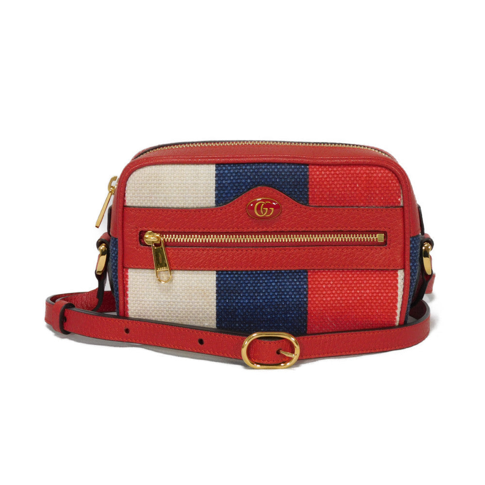 GUCCI Shoulder Bag 517350 Baia de la linen canvas x calf leather Tricolor Baiadera Linen Trio-Colour Crossbody Double G Ophidia mini bag unisex(Unisex) Used Authentic