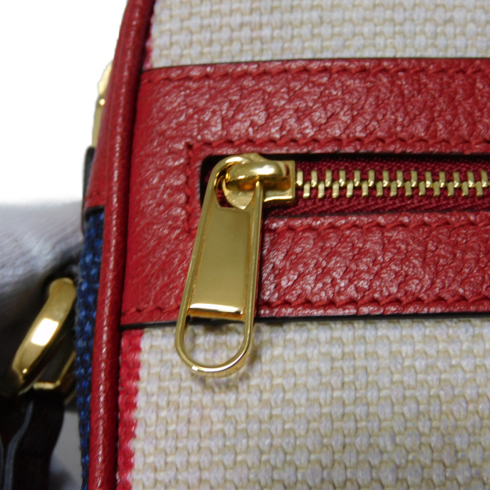 GUCCI Shoulder Bag 517350 Baia de la linen canvas x calf leather Tricolor Baiadera Linen Trio-Colour Crossbody Double G Ophidia mini bag unisex(Unisex) Used Authentic