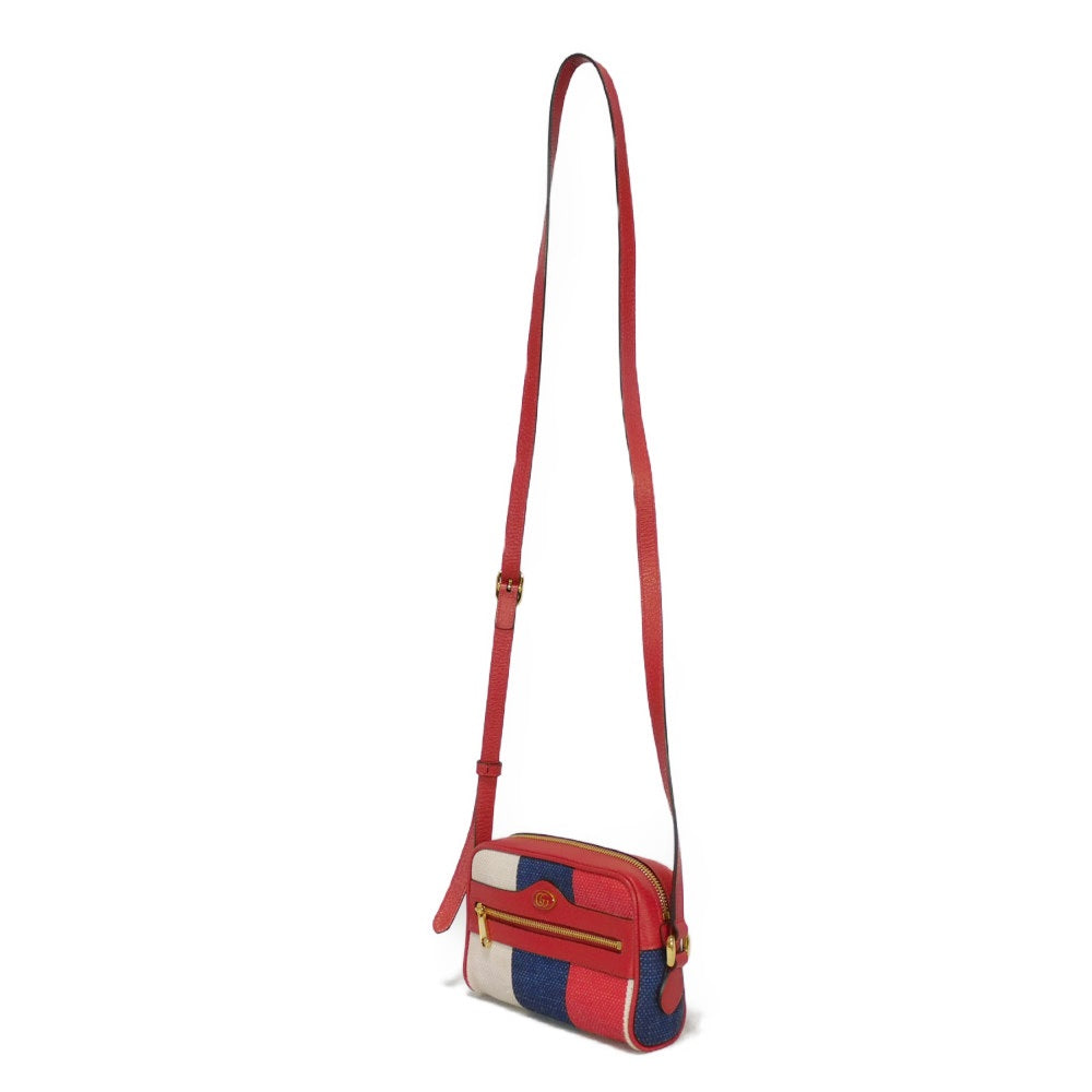 GUCCI Shoulder Bag 517350 Baia de la linen canvas x calf leather Tricolor Baiadera Linen Trio-Colour Crossbody Double G Ophidia mini bag unisex(Unisex) Used Authentic