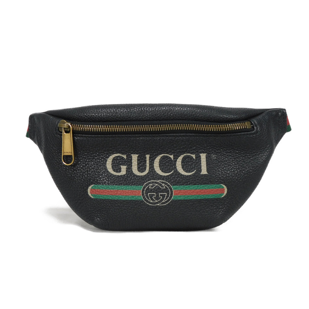 GUCCI Sling bag 527792 0GCCT 8164 Texture leather (embossed) black Web Stripe Shelly Vintage logo print Small belt bag mens Used Authentic